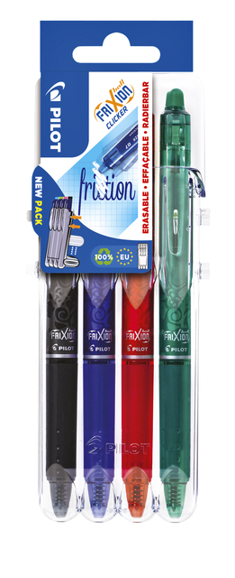Rollerpen PILOT friXion clicker medium basis assortt Set2Go à  4 stuk