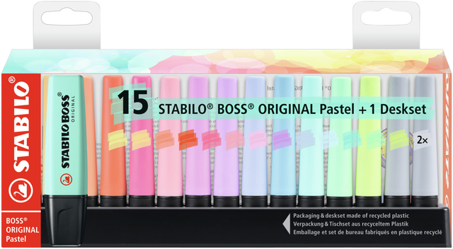 Markeerstift STABILO BOSS Original 70/15 pastel assorti deskset à 15 stuk
