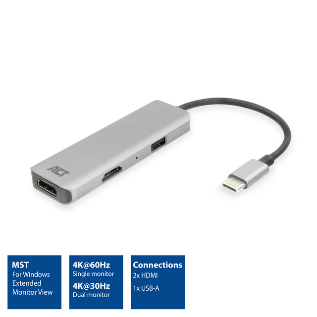 Adapter ACT USB-C 4K multiport for 2 HDMI monitors