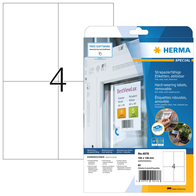 Label HERMA 4576 105x148mm foil white 80 labels