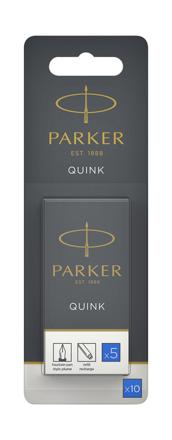 Inktpatroon Parker Quink uitwasbaar blauw blister à 10 stuk