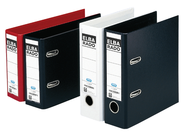 ELBA Lever Arch File "rado plast" A5 landscape SP75mm, exchangeable spine label, Black