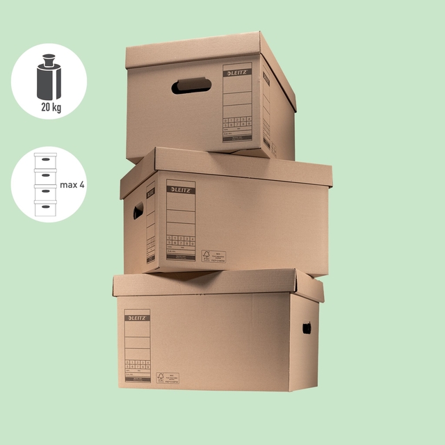 Archief- en transportdoos met deksel Leitz Premium 335x280x440mm natuurbruin