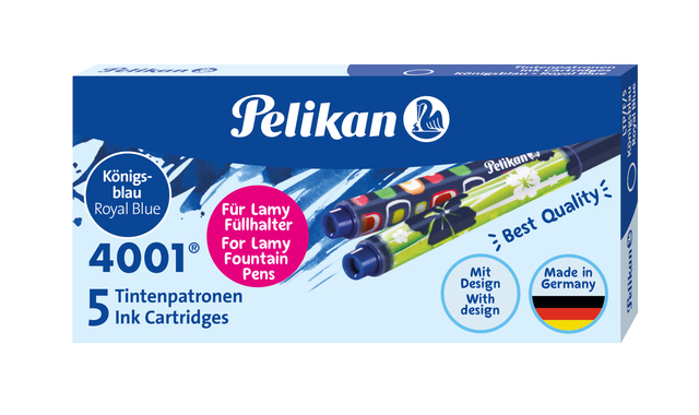 Inktpatroon Pelikan 4001 voor Lamy vulpen blauw doosje à 5 stuk