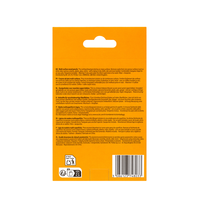 Whiteboardpotlood BicKids Multi Surface inclusief puntenslijper en doekje assorti pak à 3 stuk