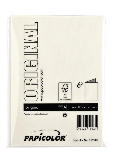 Correspondentiekaart Papicolor dubbel 105x148mm anjerwit pak à 6 stuk