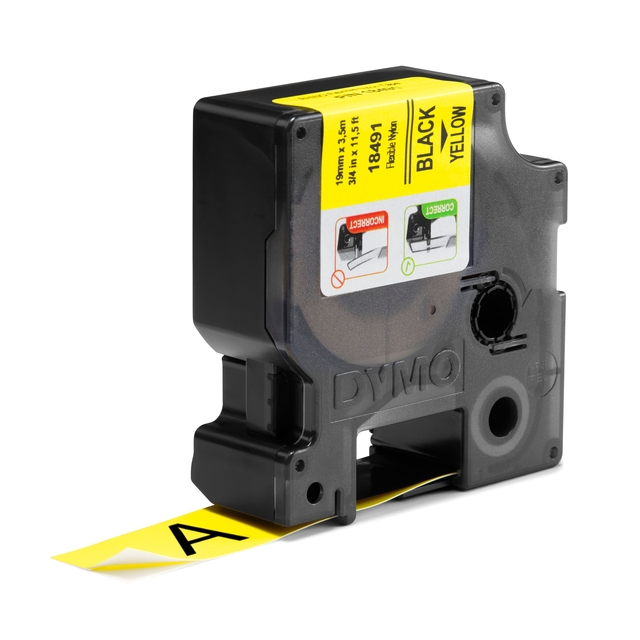 Labeltape Dymo Rhino industrieel nylon 19mm zwart op geel