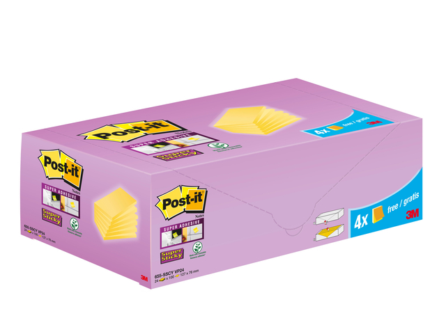 Memo pad 3M Post-it 655-SSCY Super Sticky 76x127mm yellow value pack