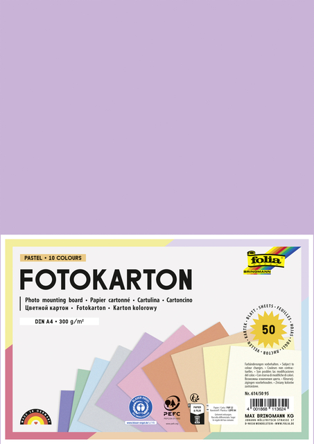 Fotokarton Folia 2-zijdig A4 pastel 50 vel 10 kleuren