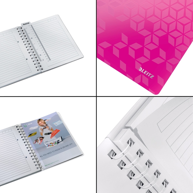 Notitieboek Leitz WOW A5 spiraal 160 pagina's lijn roze