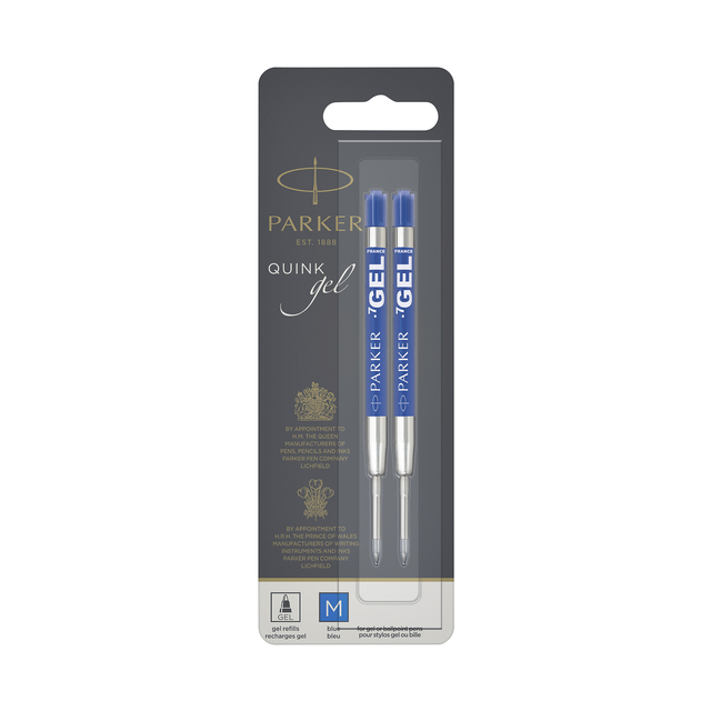 Gelschrijvervulling Parker Quink medium blauw blister à 2 stuk