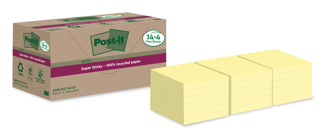 Memo pad Post-it 654 RSS12CY 76x76mm yellow 14+4 free