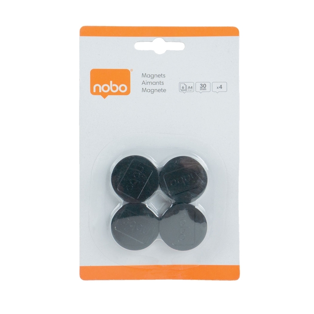 Magneet Nobo 30mm 700gr zwart 4 stuks