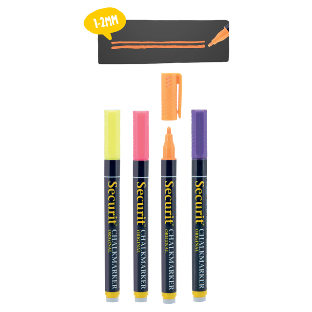 Krijtstift Securit SMA-100 rond 1-2mm geel/oranje/roze/paars blister à 4 stuks