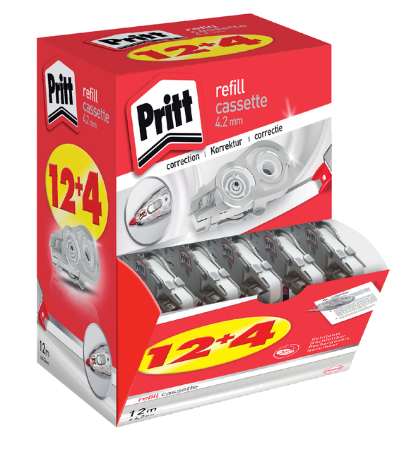 Correction roller refill Pritt refill cassette Flex 4.2mmx12m promo pack of 12 + 4 free