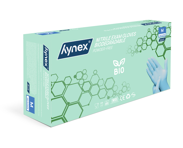 Handschoen Hynex nitril Bio M blauw 3.5gr 100 stuks