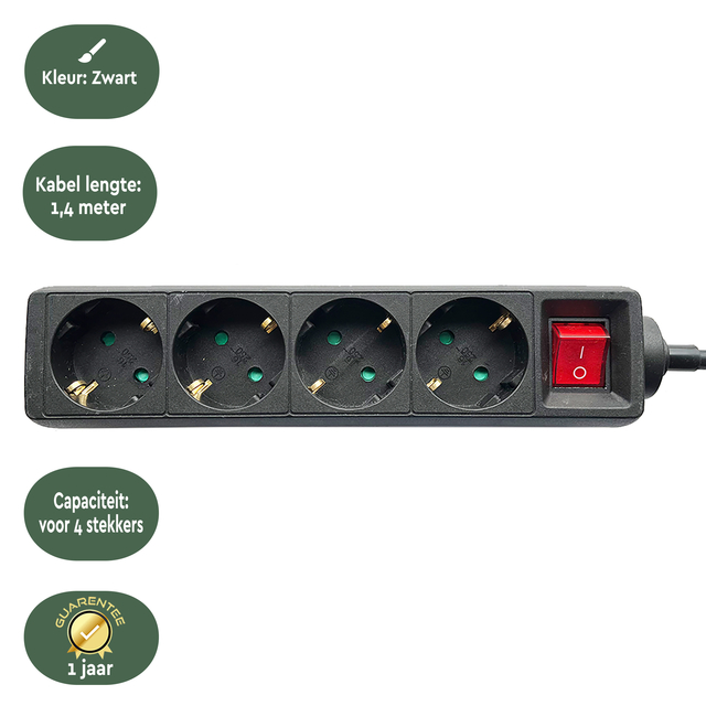 Stekkerdoos BRASQ  4 voudig 1.4 meter zwart