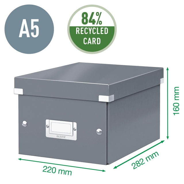 Opbergdoos Leitz Click & Store WOW klein gerecycled karton 220x160x282mm wit