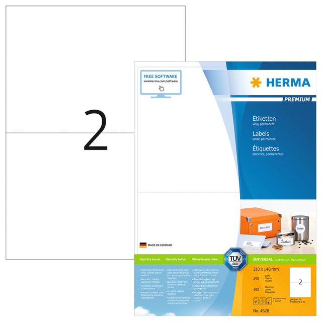 Etiket HERMA 4628 210x148mm A5 premium wit 400 stuks
