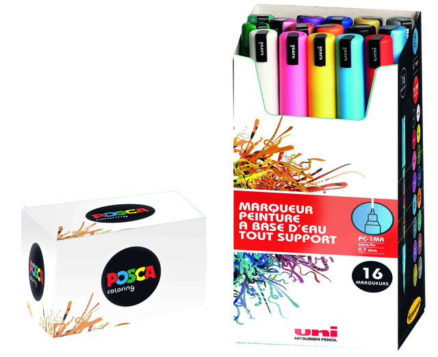 Verfstift Posca PC1MR extra fijn assorti set à 16 stuk