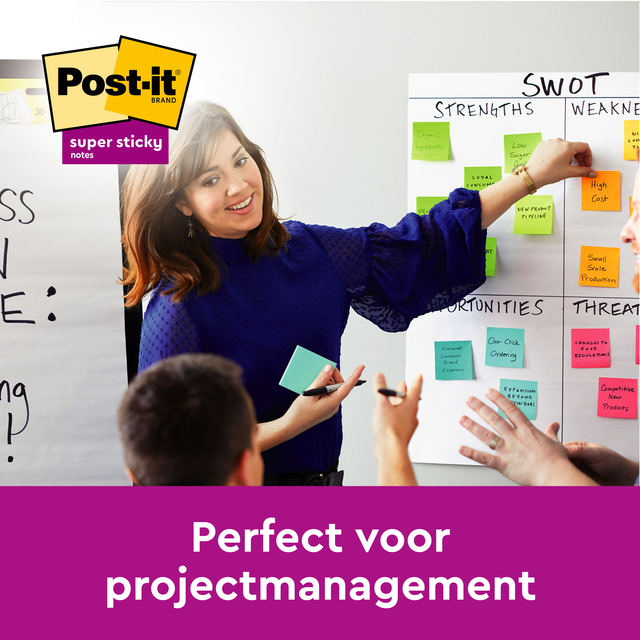 Memoblok Post-it 654 Super Sticky 76x76mm 90 vel rainbow 12 stuks