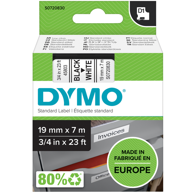Dymo Tape 19mm Black/White45803/S0720830