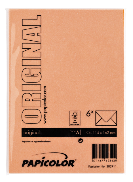 Envelop Papicolor C6 114x162mm oranje pak à 6 stuk