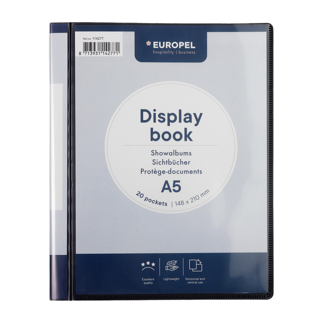 Frontview display book OPUS 2 A5 20P, black