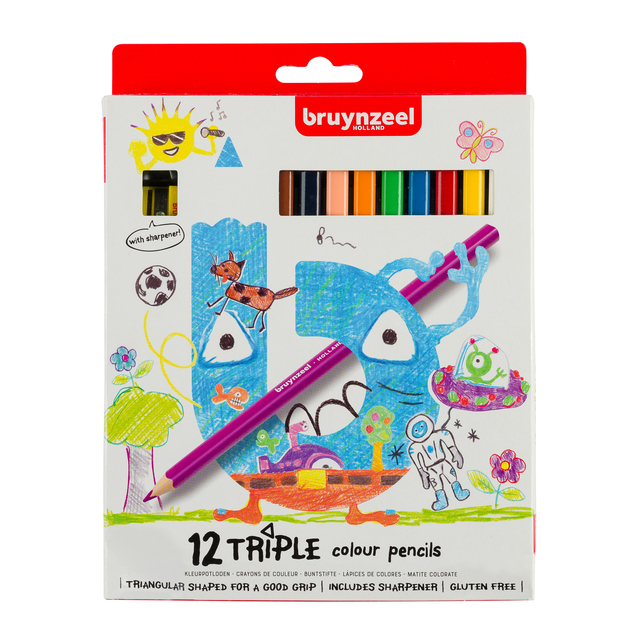 Kleurpotloden Bruynzeel Kids Triple blister à 12 stuks assort