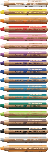 Kleurpotloden STABILO 880 woody 3 in 1 Arty + slijper+penseel ass 18st