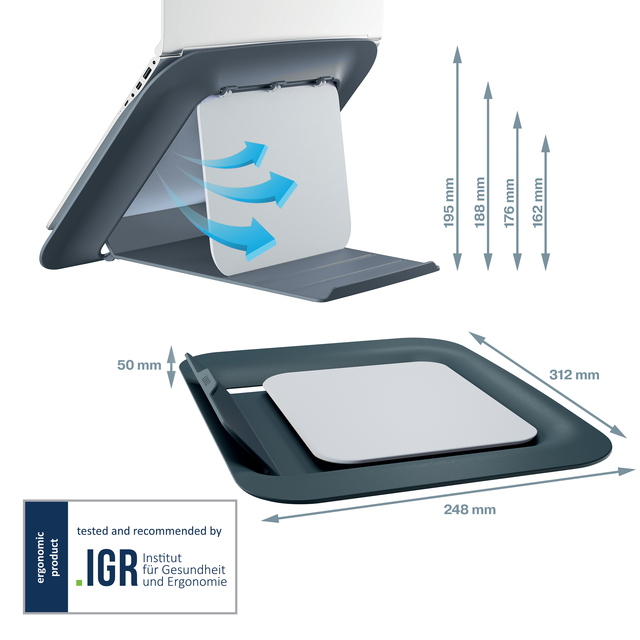 Laptopstandaard Leitz Ergo Cosy verstelbaar recyled grijs