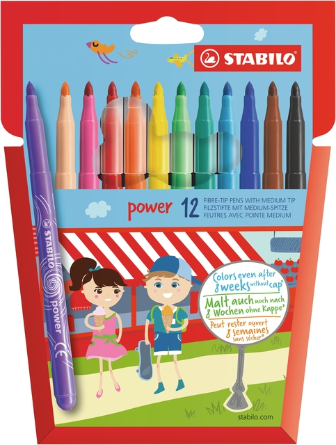 Viltstift STABILO power 280/12 assorti etui à 12 stuk