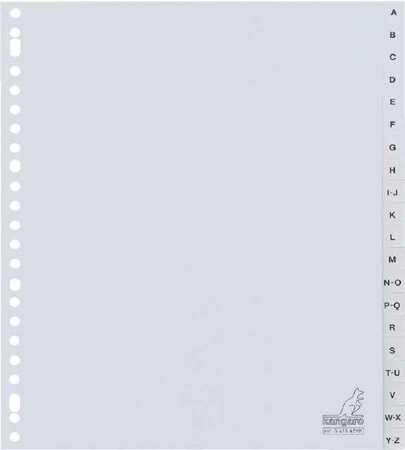 Dividers Kangaro A4 PP 120 micron 23 holes 20 tabs alphabet grey extra width
