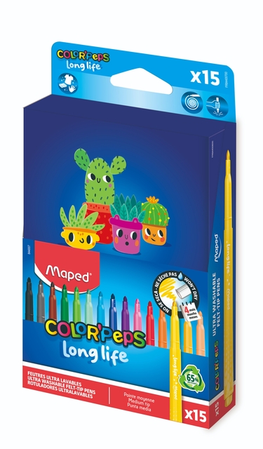 Viltstift Maped Color'Peps Long Life 2.0 doos à 15 stuks assorti