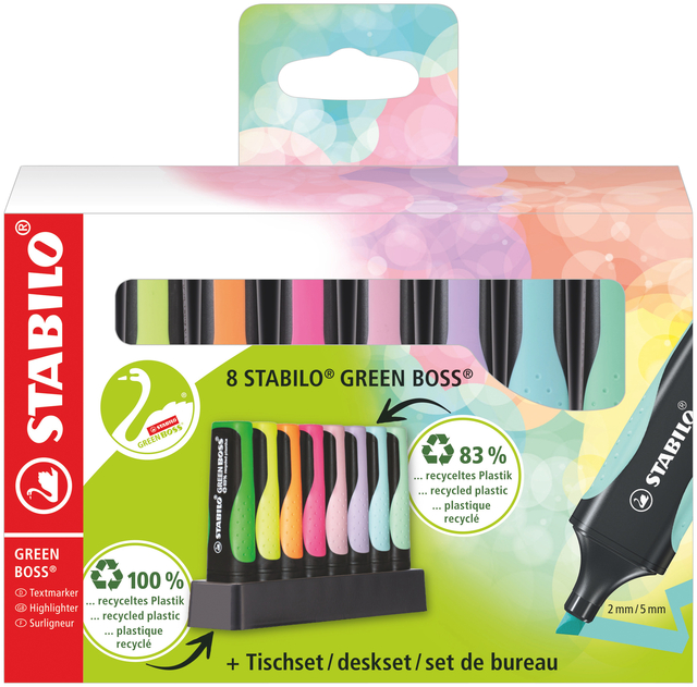 Markeerstift STABILO GREEN BOSS 6070/8 pastel assorti deskset à 8 stuk