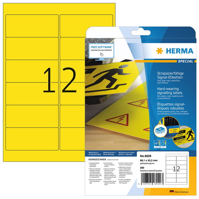 Weatherproof film labels, yellow A4, 99,1 x 42,3 mm, extremely strong adhesion