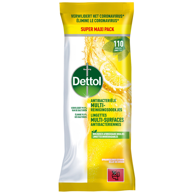 Reinigingsdoekjes Dettol antibacterieël Citrus 110 stuk