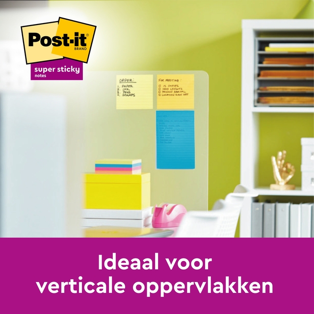 Memoblok 3M Post-it 5845 Super Sticky 127x203mm lijn assorti kleur 90 vel