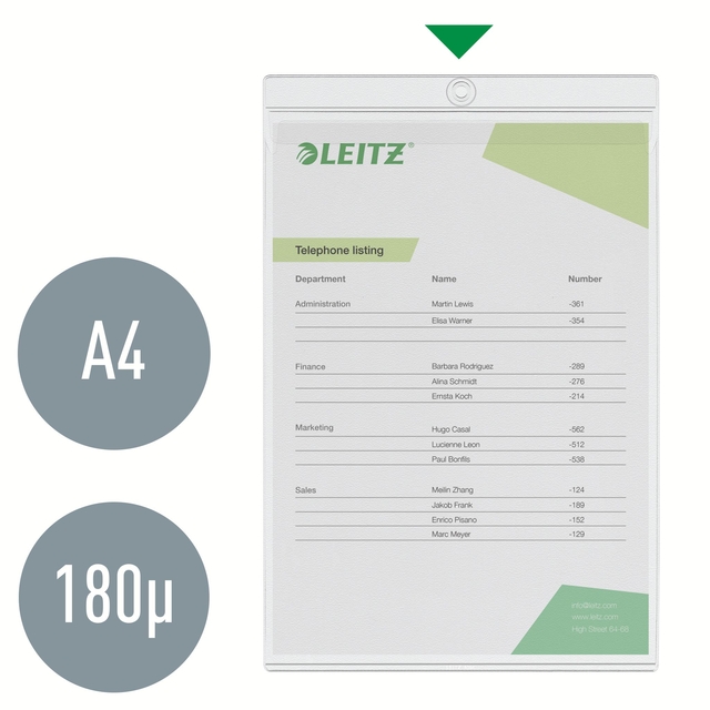 Insteekmap U-model Leitz Premium met ophangoog 0.20mm PVC A4 transparant 50 stuks