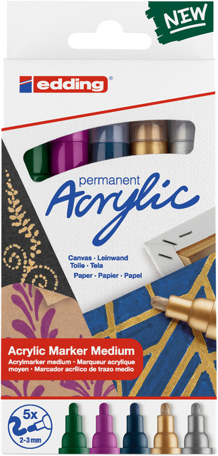 Acrylmarker edding e-5100 medium metallic assorti set à 5 stuk