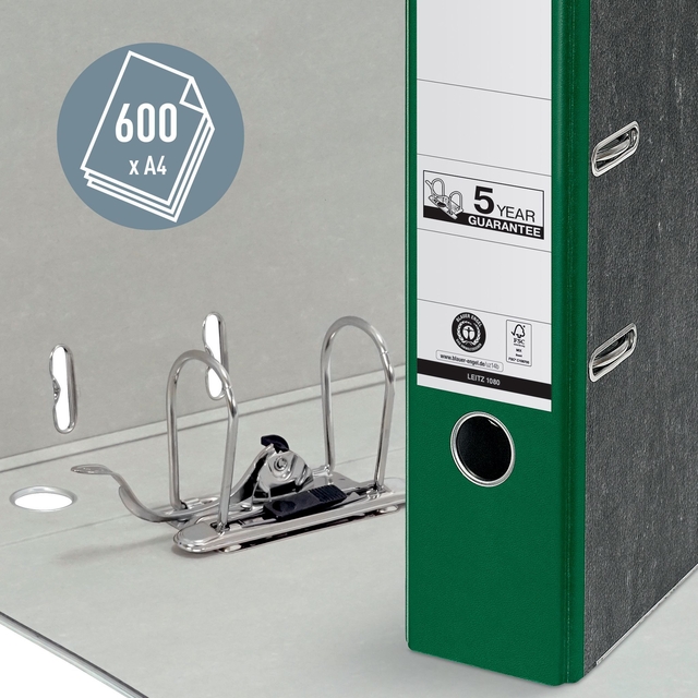 Lever Arch File Leitz  Classic Marbled 80mm, CO2 neutral, 100% recycled card green