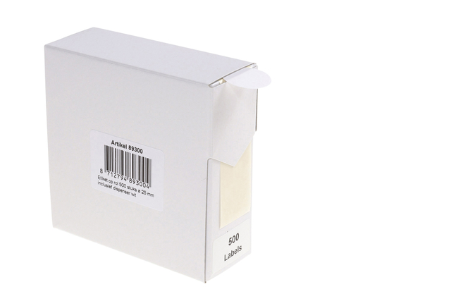 Etiket Rillprint 25mm 500st op rol rond wit