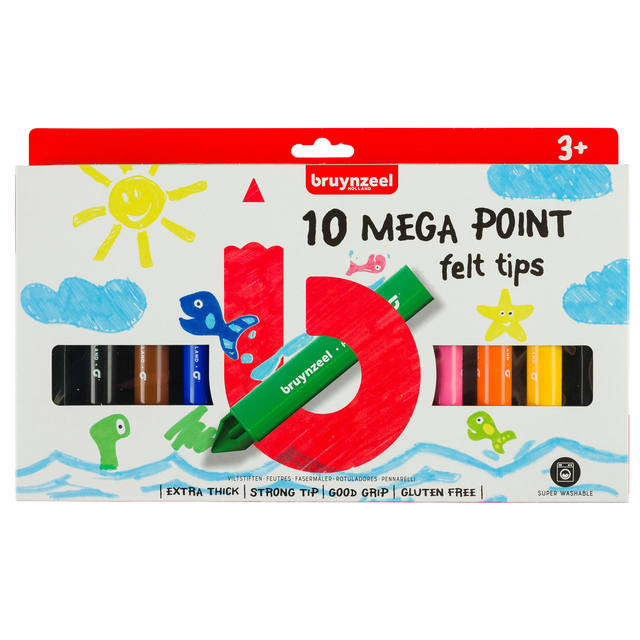Viltstift Bruynzeel Kids mega point blister à 10 stuks assort