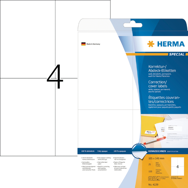 Label HERMA 4229 105x148mm A6 correction white 100 pieces