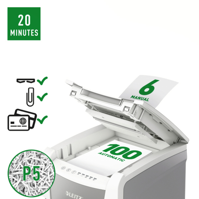 Paper shredder Leitz IQ Auto+ Small Office 100 P5 2x15mm