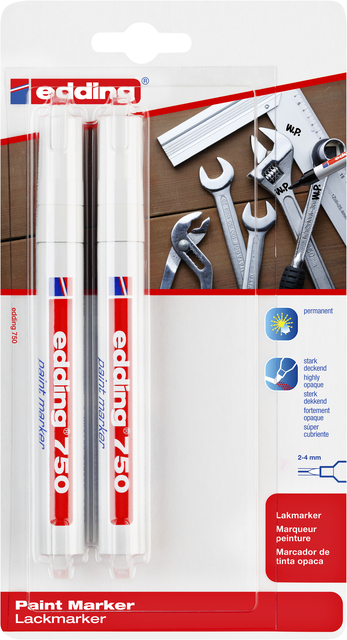 Viltstift edding 750 lakmarker rond 2-4mm wit blister à 2 stuk