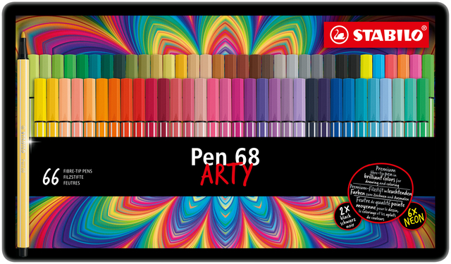 Viltstift STABILO Pen 68 Arty medium assorti blik à 66 stuk