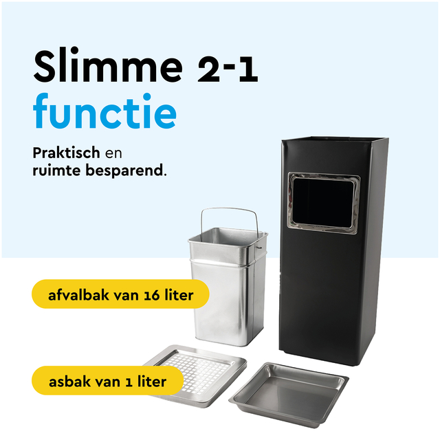 Afvalbak met asbak BRASQ 16 liter AT600 zwart