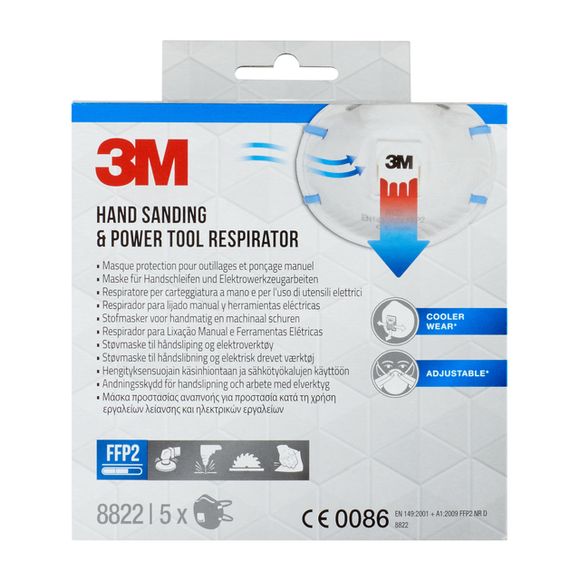 Dust Mask 3M for Sanding 8822 FFP2 with Valve 5 Pieces
