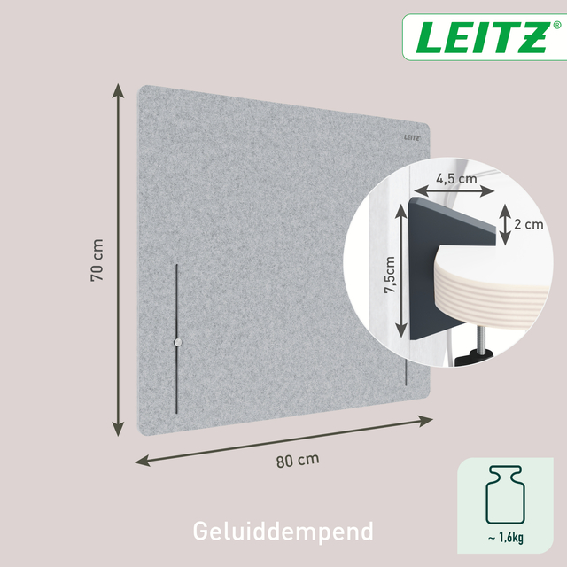 Bureauscherm Leitz in hoogte verstelbaar 70x80cm